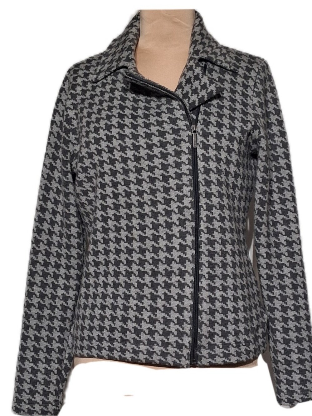 Chaps Women's Houndstooth Zip Jacket - Black & Gray